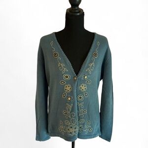 Cascade Blues Women’s Embroidered Floral Sweater, Size Medium